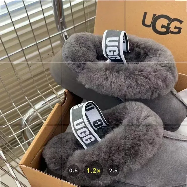 UGG ग्रे ब्लैक प्लेटफॉर्म सोल शीयरलिंग-ट्रिम्ड लोअफर 7