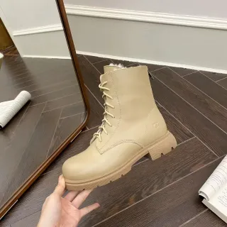 UGG Tasman Beige White Lace-Up Shearling-Lined Ankle Boots