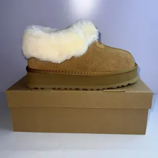 UGG Tasman Beige White Platform Sole Shearling-Lined Casual Shoes