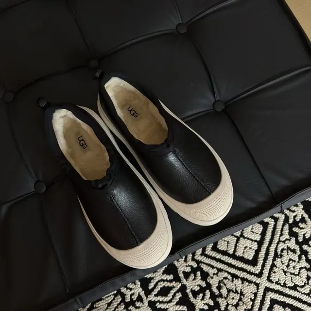 UGG Tasman Black Beige Slip-On Platform Casual Shoes 6