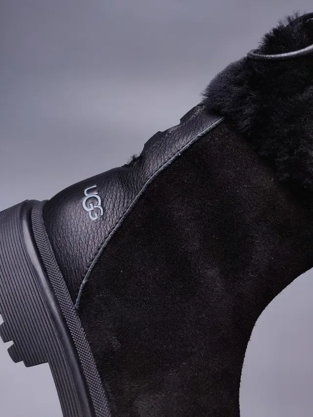 UGG Tasman Bottines de Cheville Noires en Daim et Cuir avec Ourlet Pliable en Fourrure Synthétique 2
