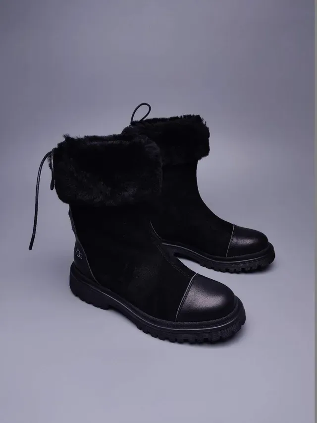 UGG Tasman Bottines de Cheville Noires en Daim et Cuir avec Ourlet Pliable en Fourrure Synthétique 4