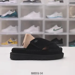 UGG Tasman Black Suede Platform Slippers