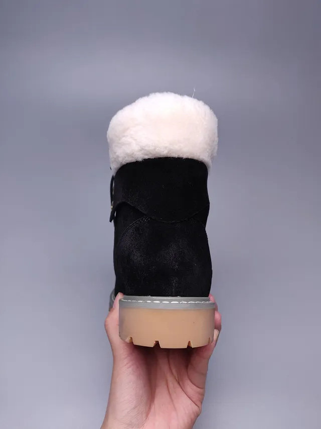 UGG Tasman Black Suede Shearling-Lined Lace-Up Ankle Boots 8