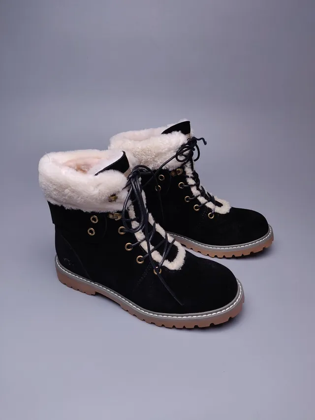UGG Tasman Black Suede Shearling-Lined Lace-Up Ankle Boots 10