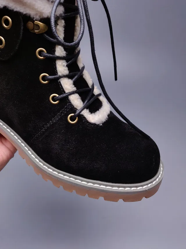 UGG Tasman Black Suede Shearling-Lined Lace-Up Ankle Boots 13