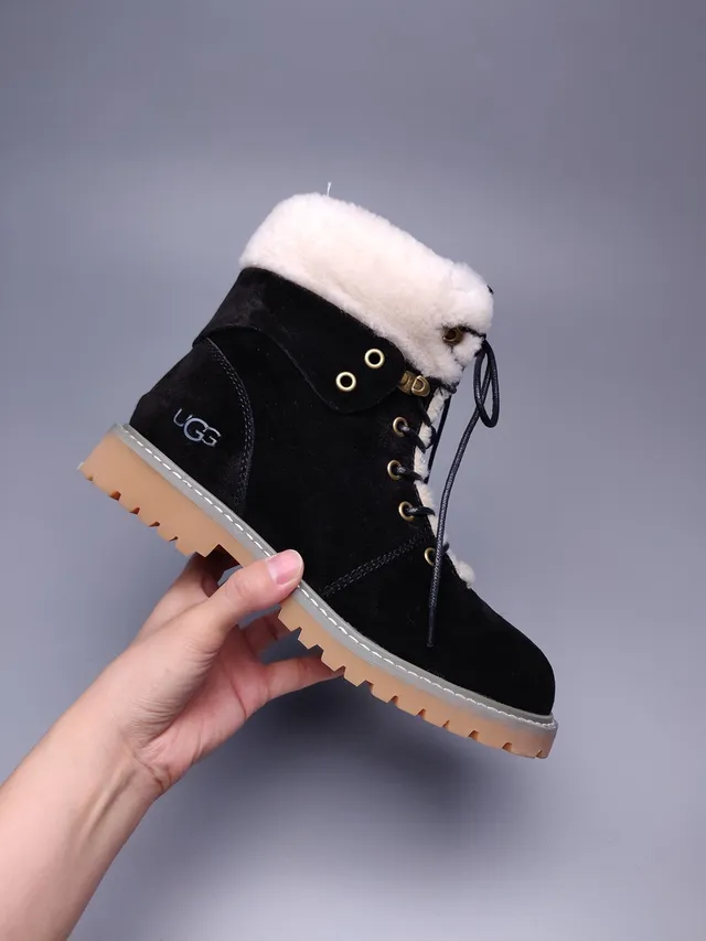 UGG Tasman Black Suede Shearling-Lined Lace-Up Ankle Boots 14