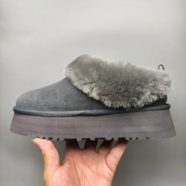 UGG Tasman Gray Platform Sole Shearling Collar Casual Shoes 7