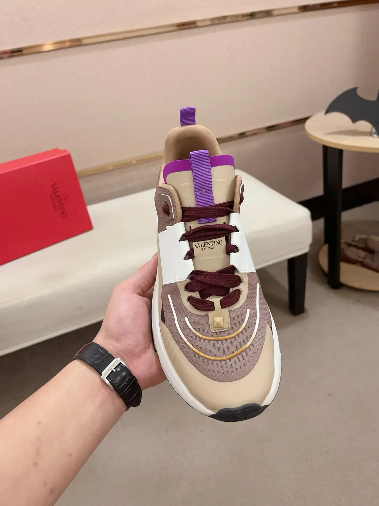 Valentino 米色 多面板鞋面 棕色鞋底 厚底鞋 5