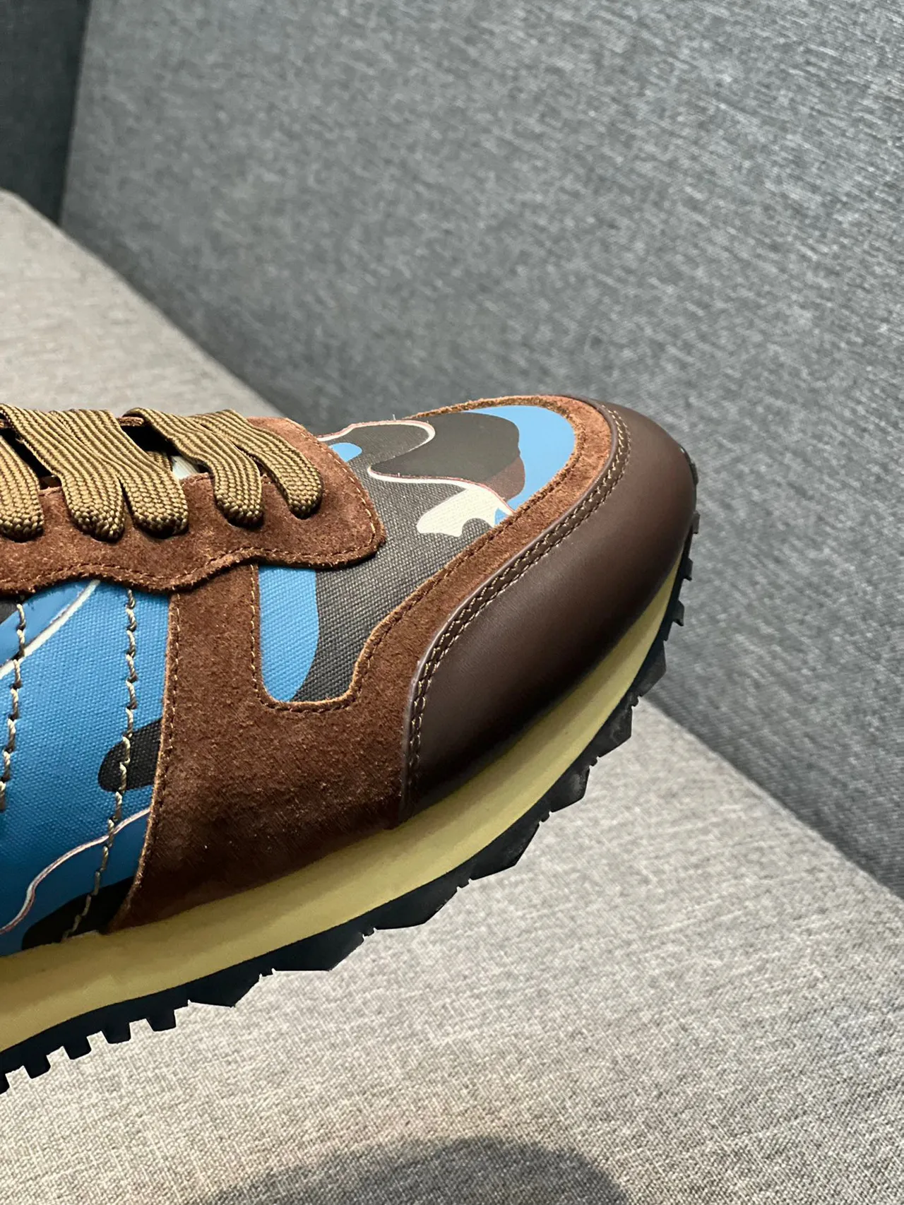 Valentino Brown Blue Camo-Print Panels Suede Overlay Lifestyle Sneakers 3