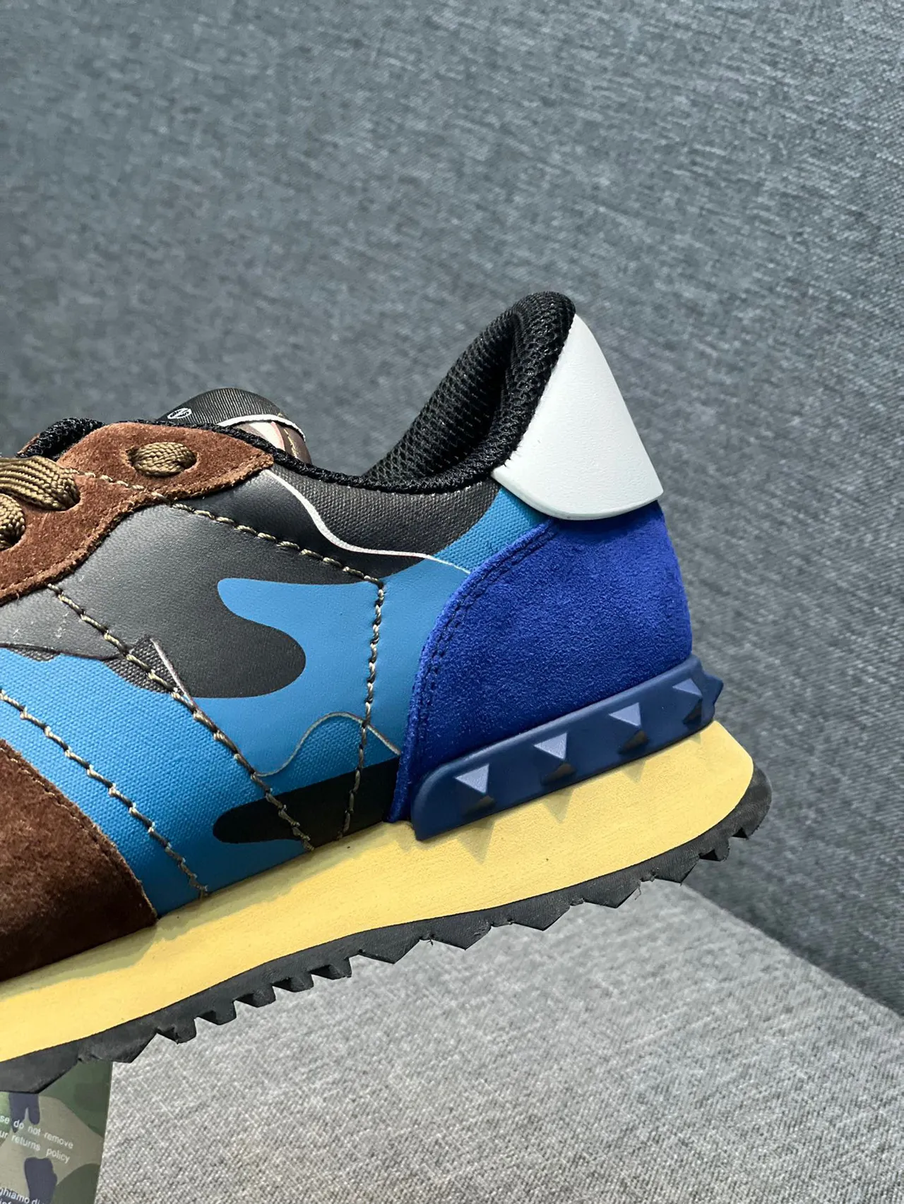 Valentino Brown Blue Camo-Print Panels Suede Overlay Lifestyle Sneakers 8