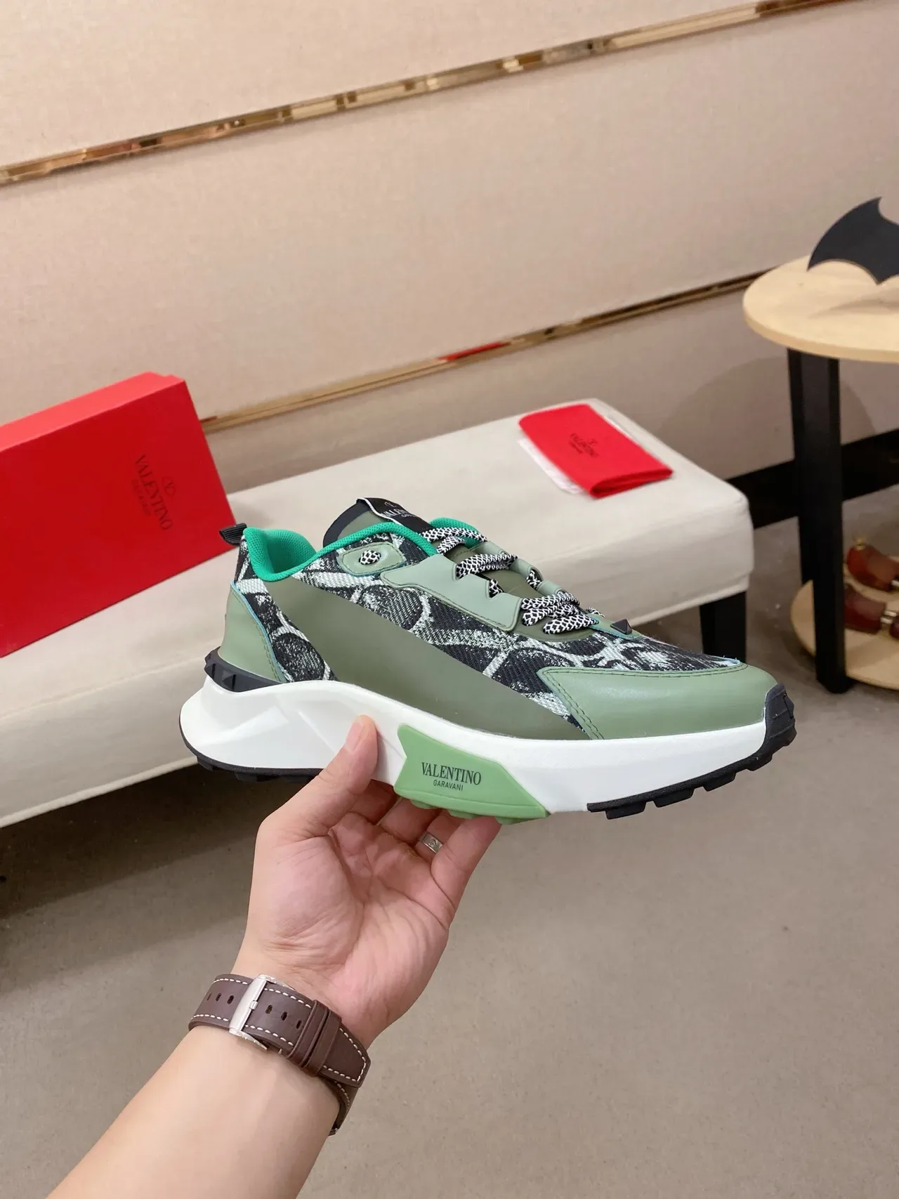 Valentino Sneakers Chunky Vert Multicolore Semelle Sculptée Upper en Matière Mixte 4