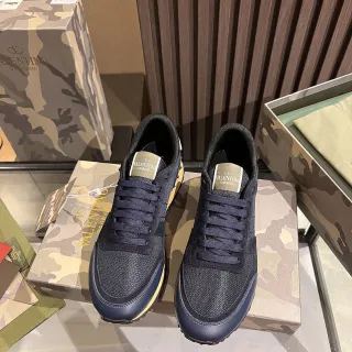 Valentino Navy Beige Mesh-Suede Hybrid Suela Contrastante Zapatillas Lifestyle