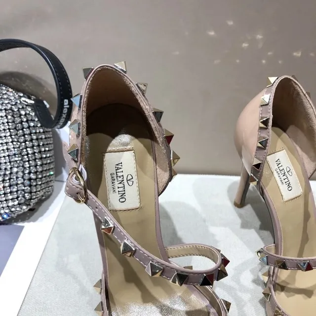 Valentino Rockstud Beige Gold Patent Leather T-Strap Stiletto 2