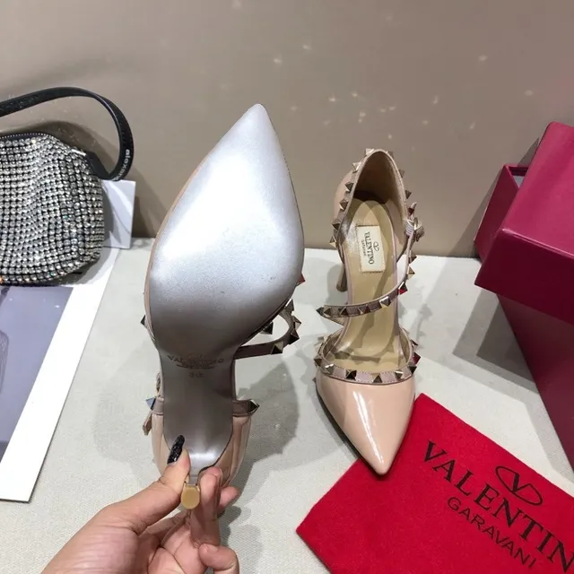 Valentino Rockstud Beige Gold Patent Leather T-Strap Stiletto 3