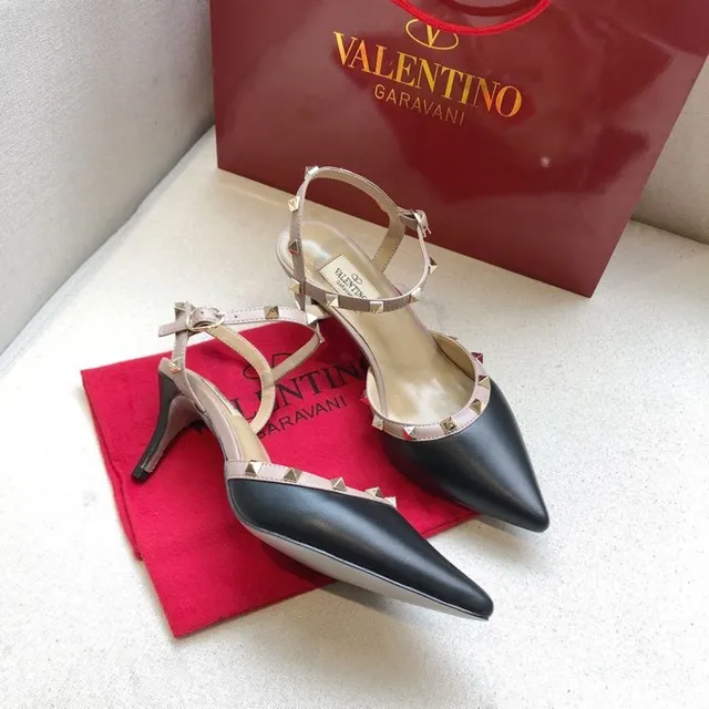 Valentino Rockstud Black and Beige Studded Pointed-Toe Stilettos 2