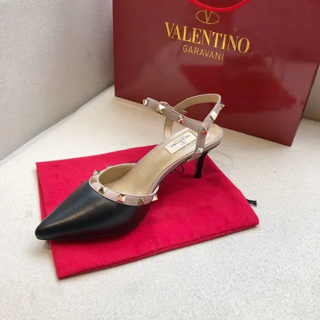 Valentino Rockstud Black and Beige Studded Pointed-Toe Stilettos 3
