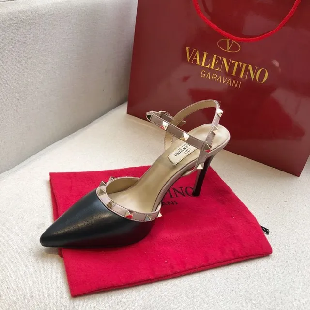 Valentino Rockstud Black and Beige Studded Pointed-Toe Stilettos 4