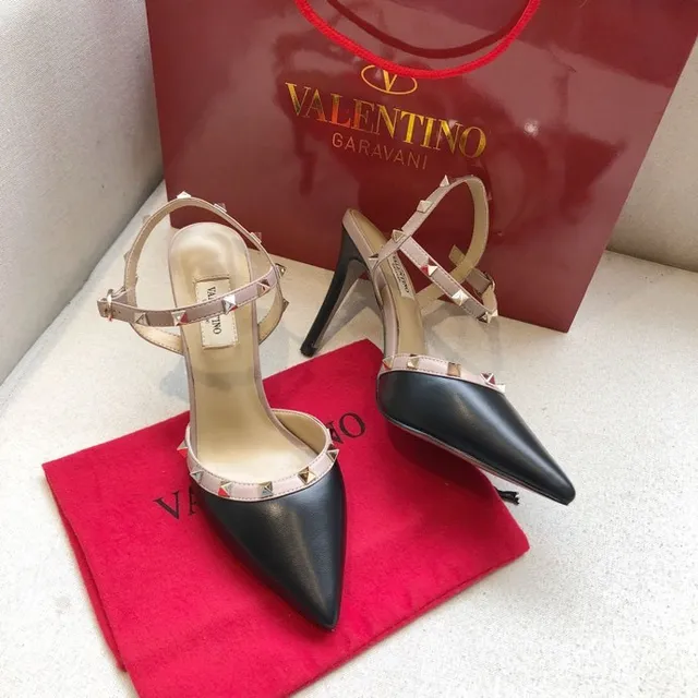Valentino Rockstud Black and Beige Studded Pointed-Toe Stilettos 5