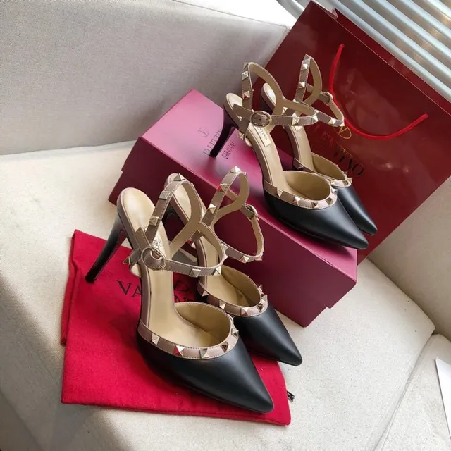 Valentino Rockstud Black and Beige Studded Pointed-Toe Stilettos 6