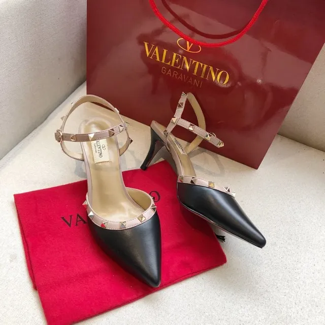 Valentino Rockstud Black and Beige Studded Pointed-Toe Stilettos 7