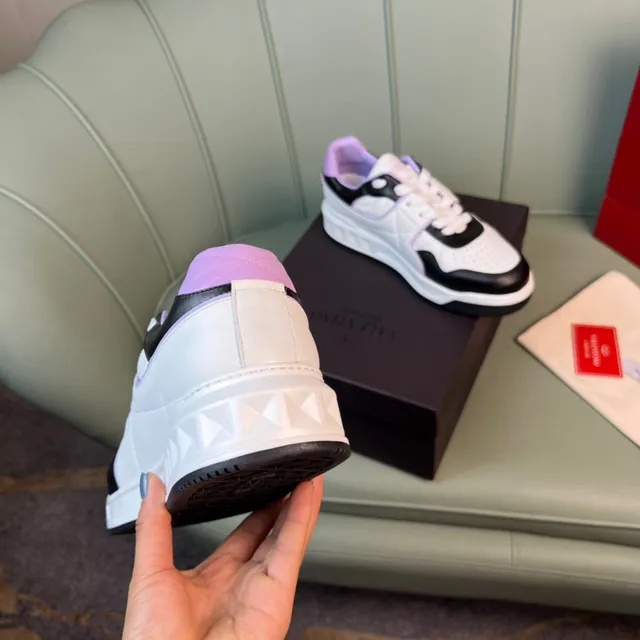 Valentino Rockstud Color-Block White Black Lavender Chunky Sneakers 3