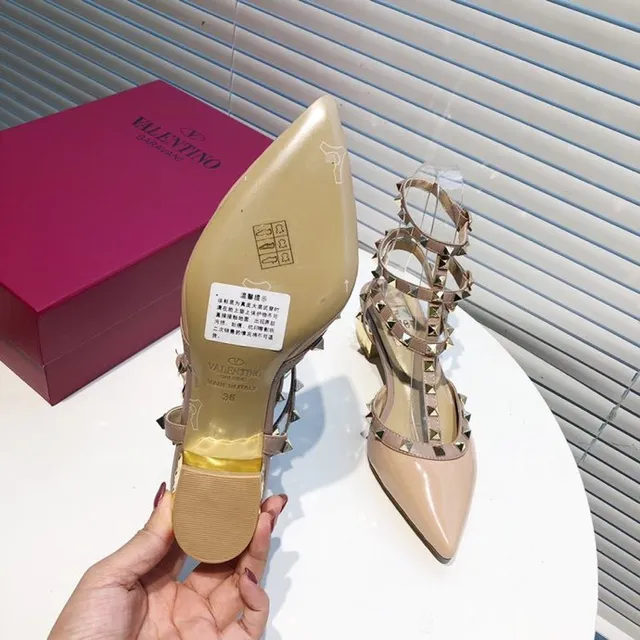 Valentino Rockstud Nude Beige Pompes à brides multiples cloutées 7