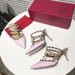 Valentino Rockstud Pink Patent Studded T-Strap Stilettos