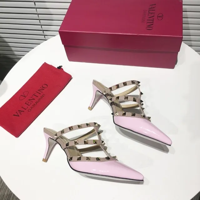 Valentino Rockstud Pink Patent Studded T-Strap Stilettos 3