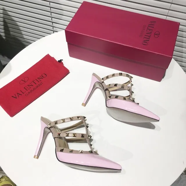 Valentino Rockstud Pink Patent Studded T-Strap Stilettos 4