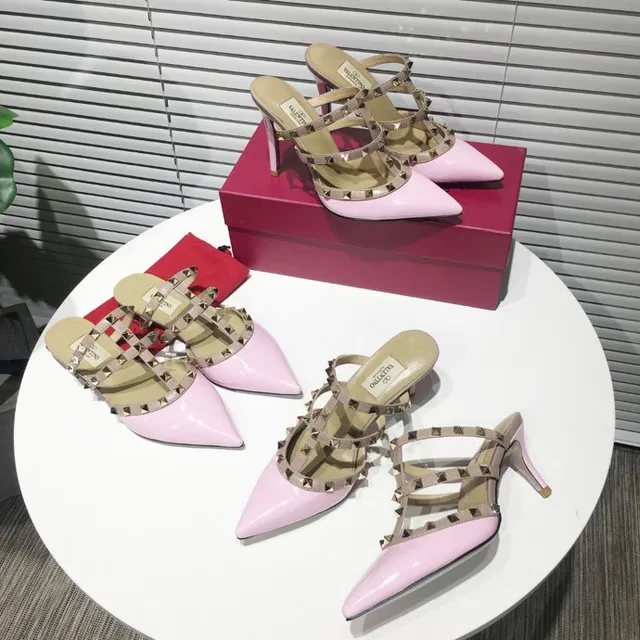 Valentino Rockstud Pink Patent Studded T-Strap Stilettos 5