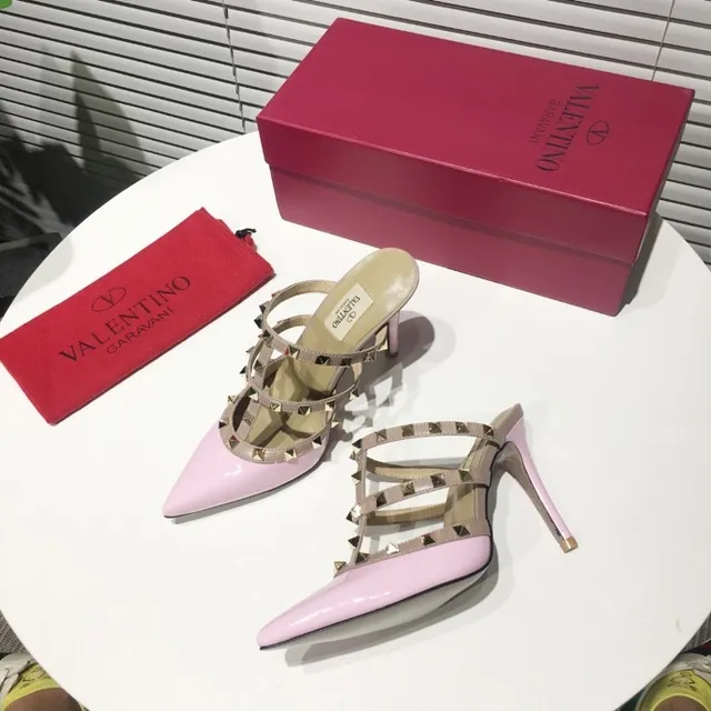 Valentino Rockstud Pink Patent Studded T-Strap Stilettos 7