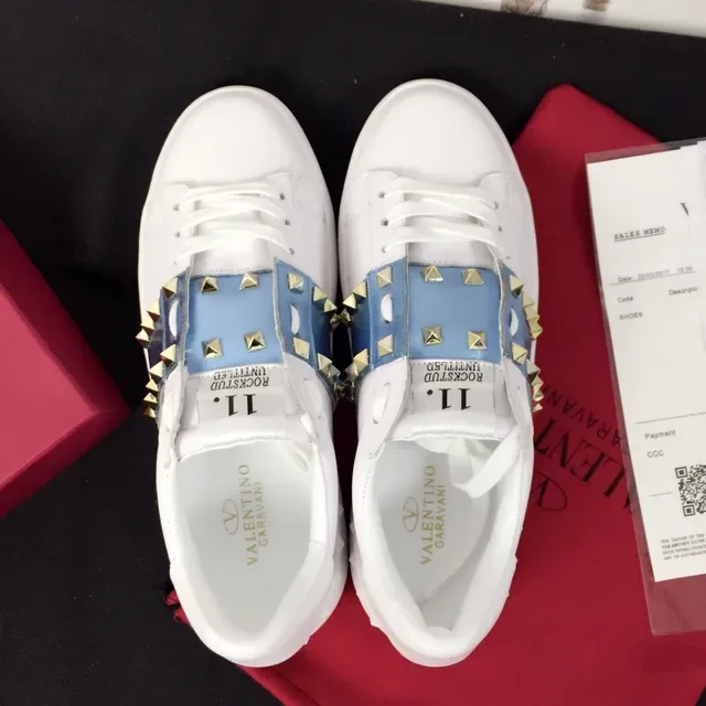 Valentino Rockstud Undfted White and Blue Metallic Strap Lifestyle Sneakers 2