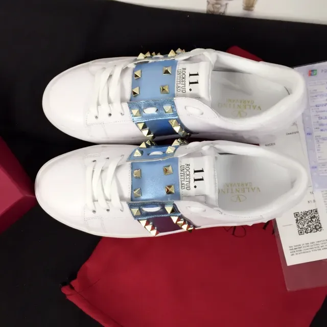 Valentino Rockstud Undfted White and Blue Metallic Strap Lifestyle Sneakers 3