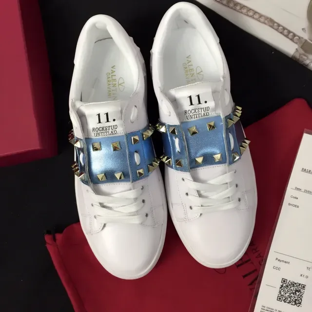 Valentino Rockstud Undfted White and Blue Metallic Strap Lifestyle Sneakers 4