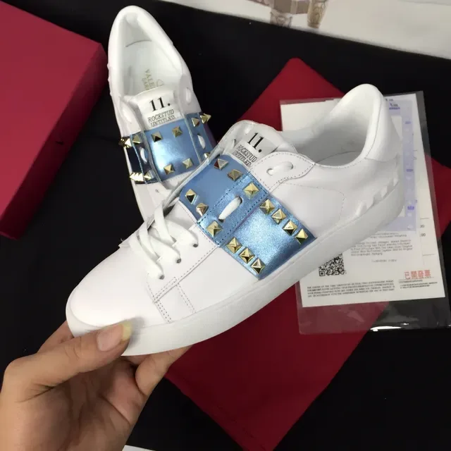 Valentino Rockstud Undfted White and Blue Metallic Strap Lifestyle Sneakers 5