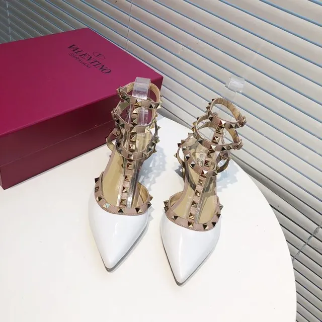 Valentino Rockstud White and Beige Studded Pointed-Toe Pumps 3
