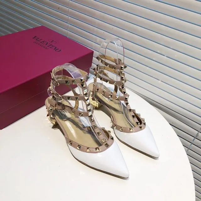 Valentino Rockstud White and Beige Studded Pointed-Toe Pumps 4