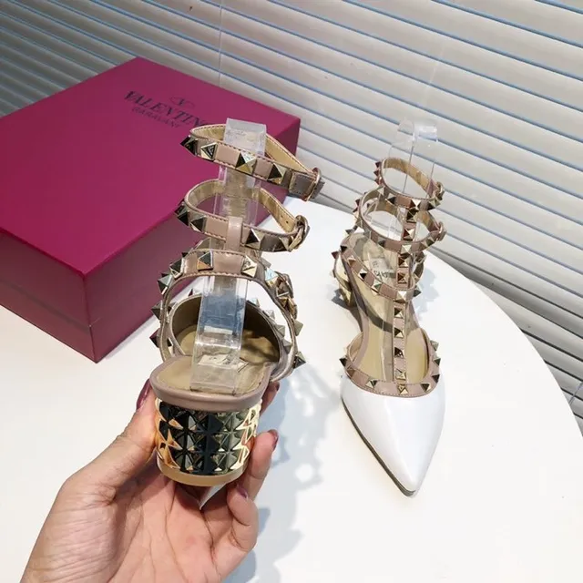 Valentino Rockstud White and Beige Studded Pointed-Toe Pumps 5