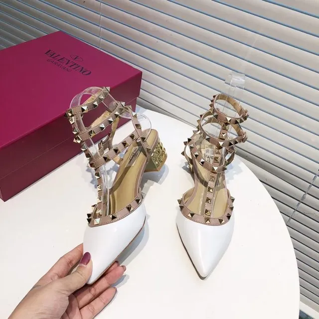 Valentino Rockstud White and Beige Studded Pointed-Toe Pumps 6