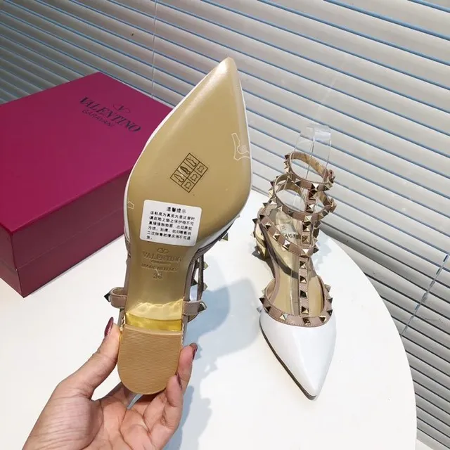 Valentino Rockstud White and Beige Studded Pointed-Toe Pumps 7