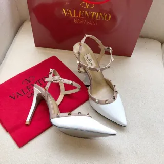 Valentino Rockstud White and Nude Studded Pointed-Toe Stilettos