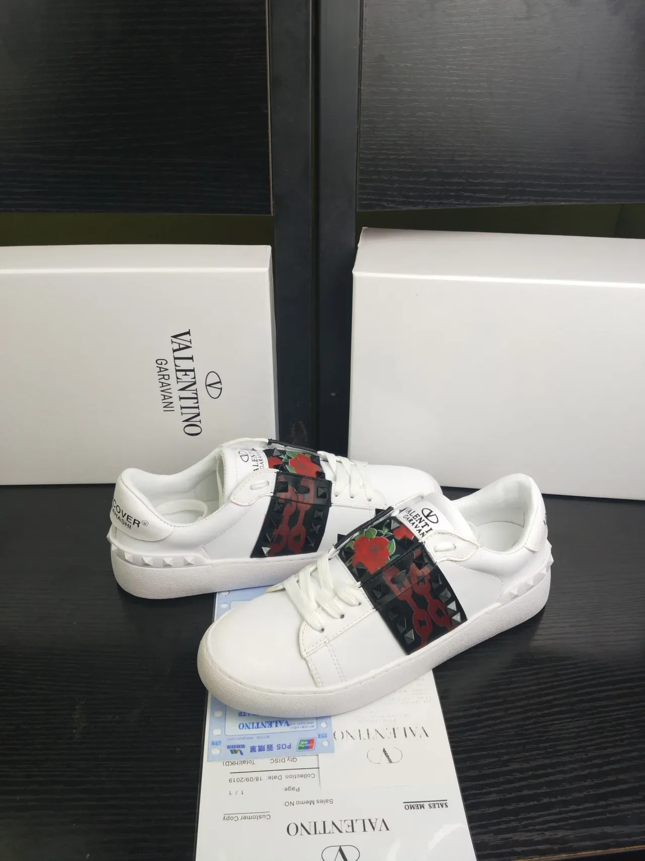 Valentino Rockstud White Black Leather Studded Strap Lifestyle Sneakers 2