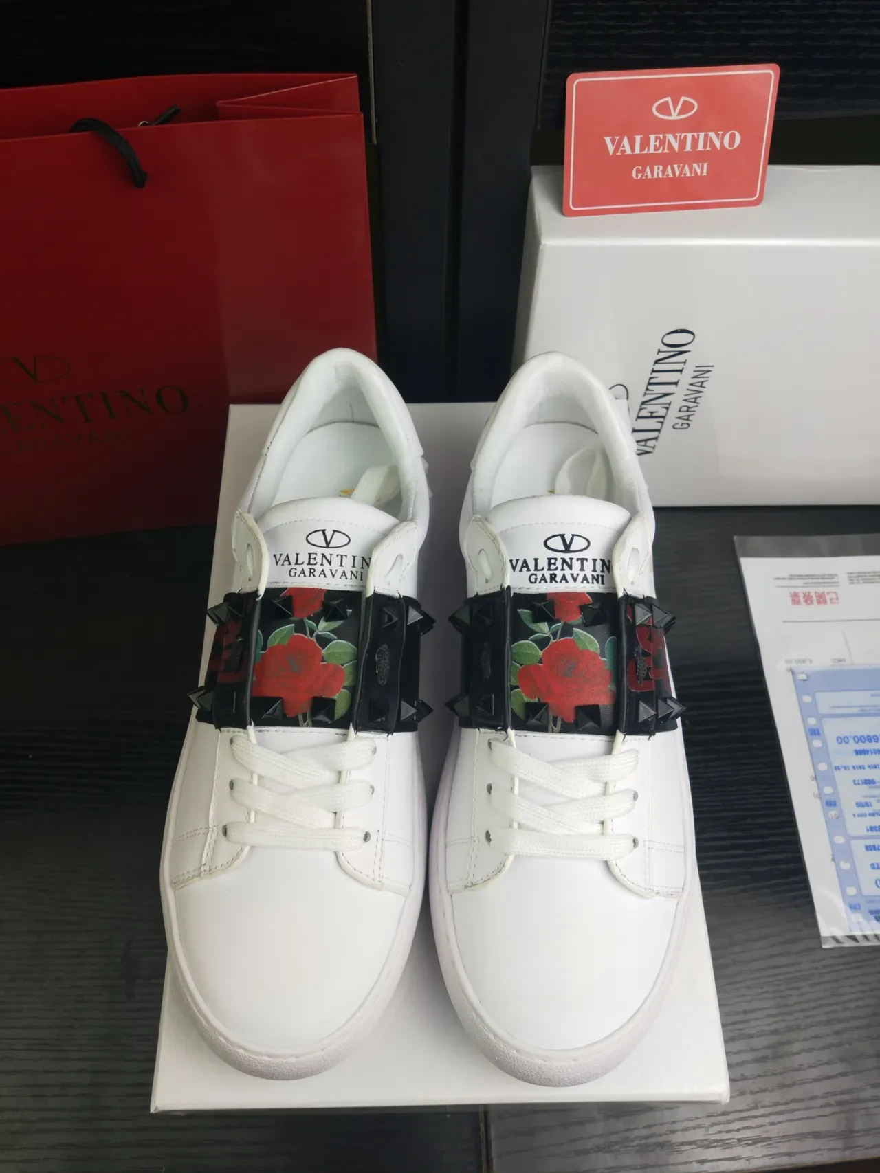 Valentino Rockstud White Black Leather Studded Strap Lifestyle Sneakers 5