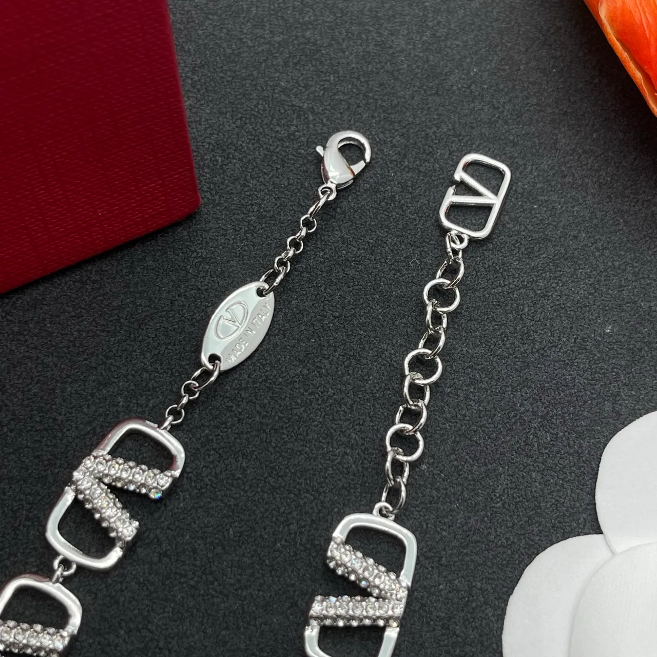 Valentino Silver Metal Pavé Crystal-Embellished Bracelet 6