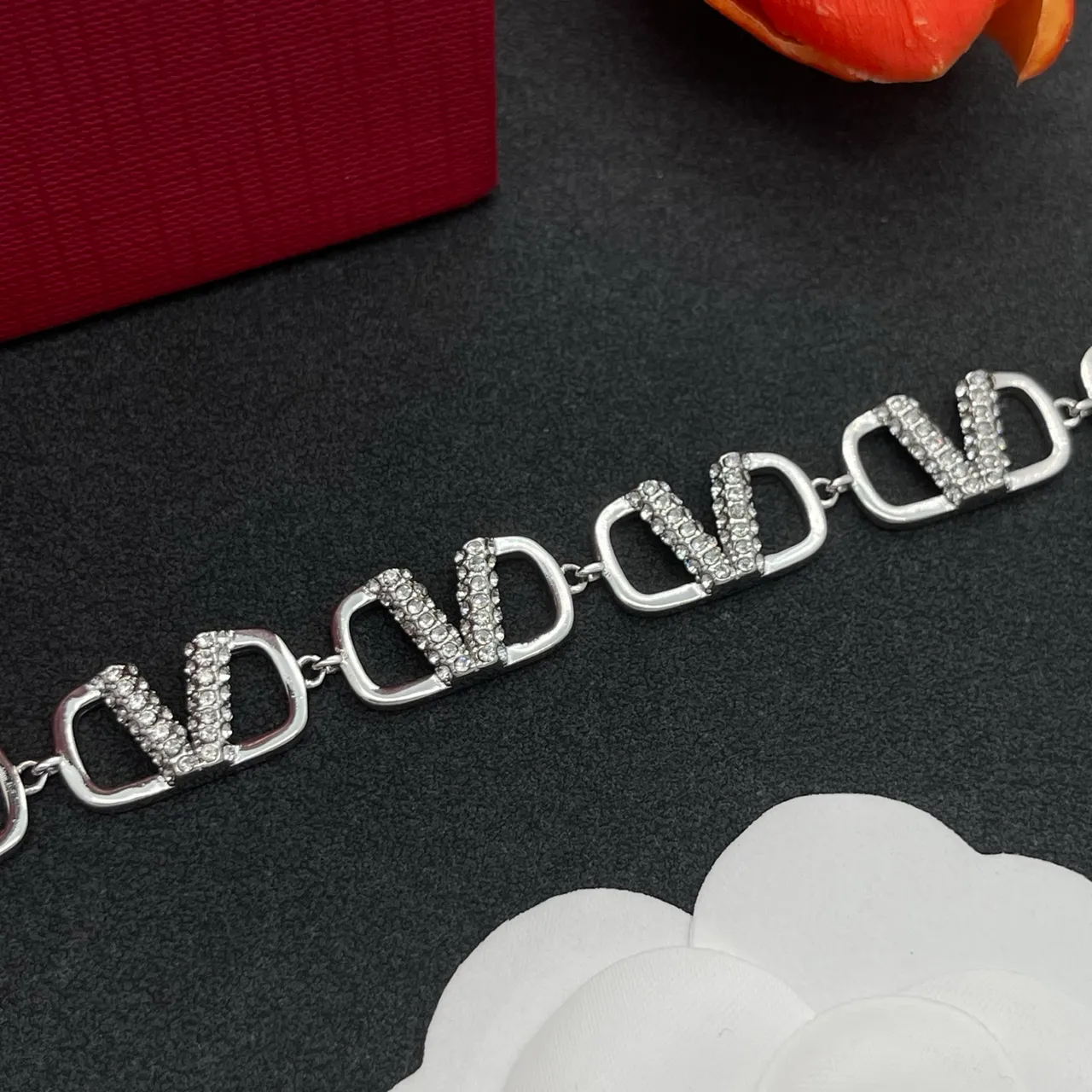 Valentino Silver Metal Pavé Crystal-Embellished Bracelet 7