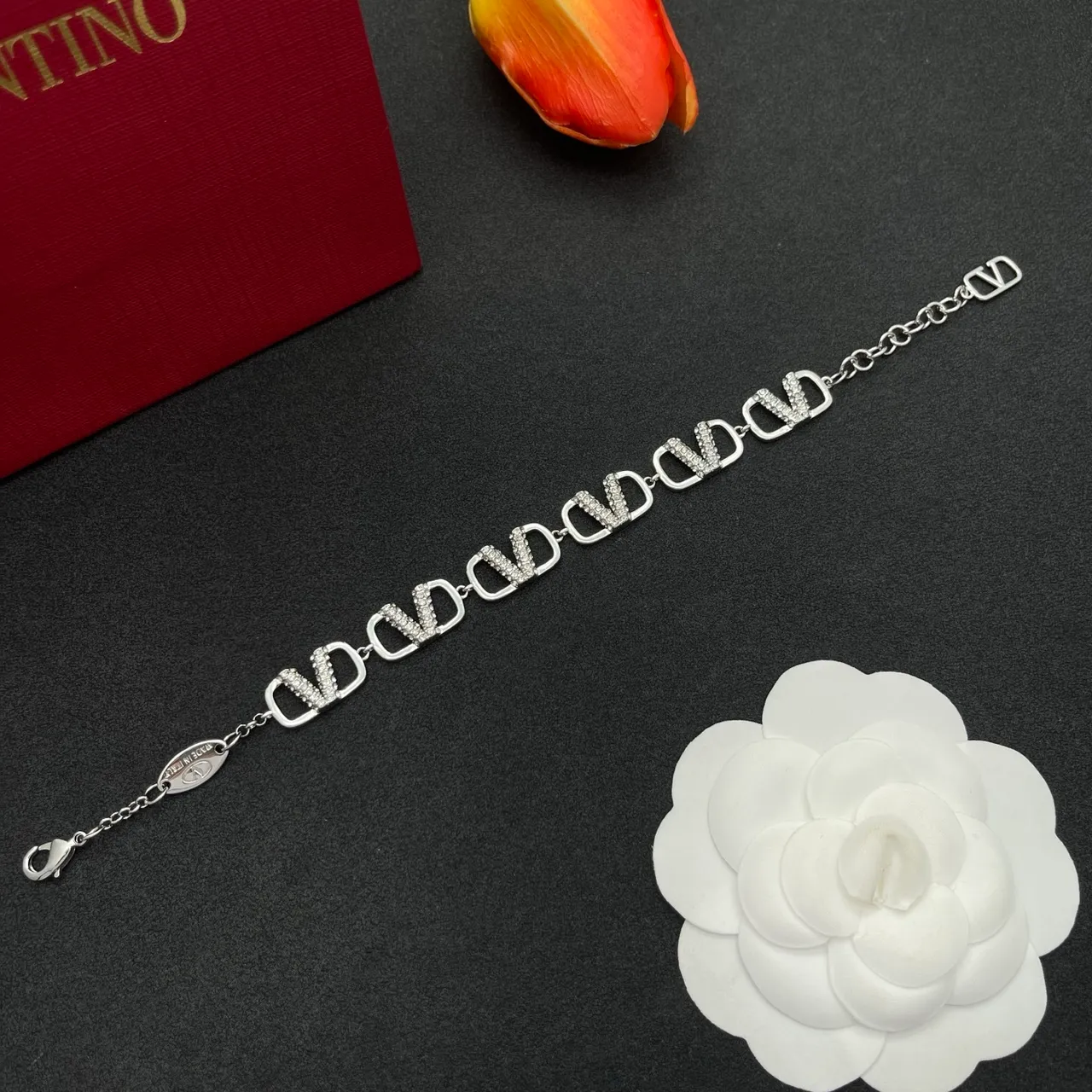 Valentino Silver Metal Pavé Crystal-Embellished Bracelet 8