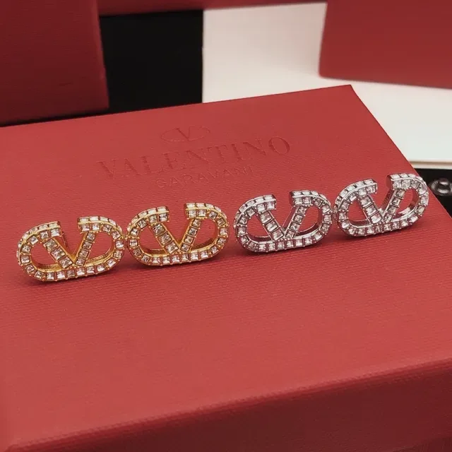 Valentino VLOGO 镶嵌水晶银色耳钉 2