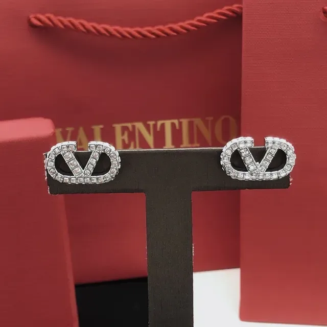 Valentino VLOGO 镶嵌水晶银色耳钉 3