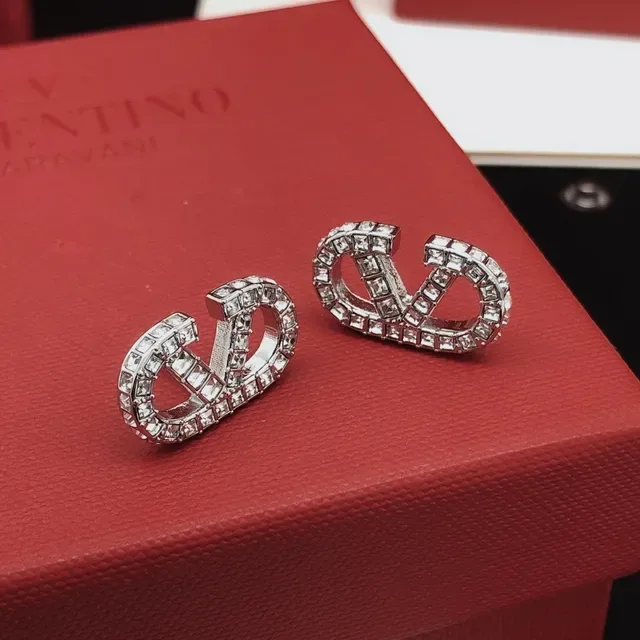 Valentino VLOGO 镶嵌水晶银色耳钉 10